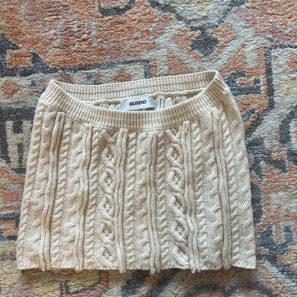 NWOT - Danielle Guizio Mini Skirt - Cream Wool Cable Knit 50% Wool - Small - Picture 1 of 5